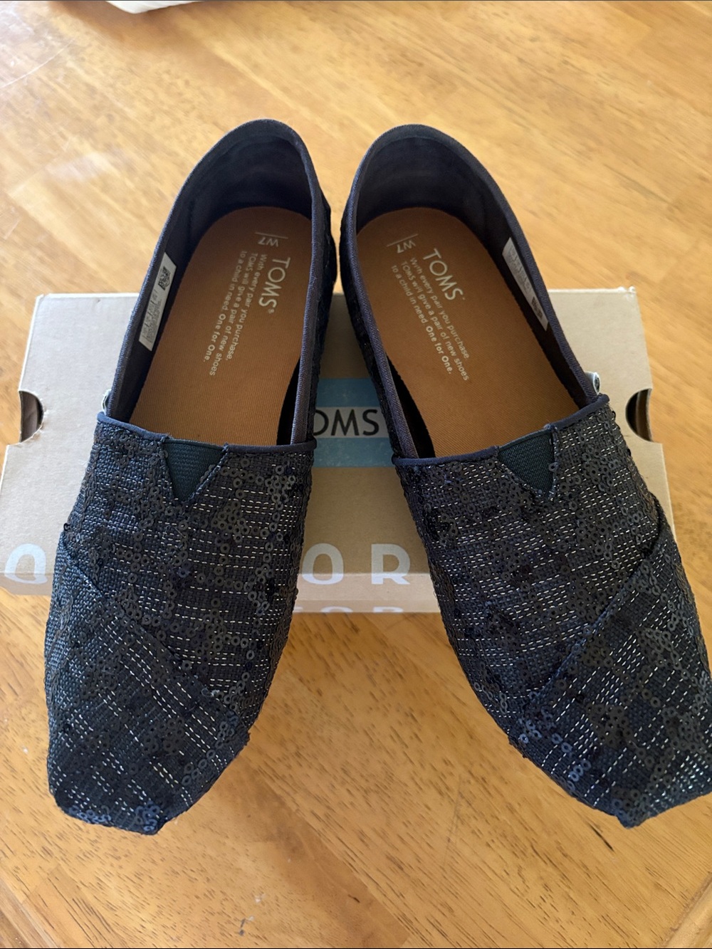 Toms Black Sequin Quilted Slip-On Flats